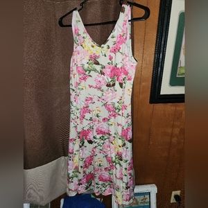 White and pink floral print stretchy dress